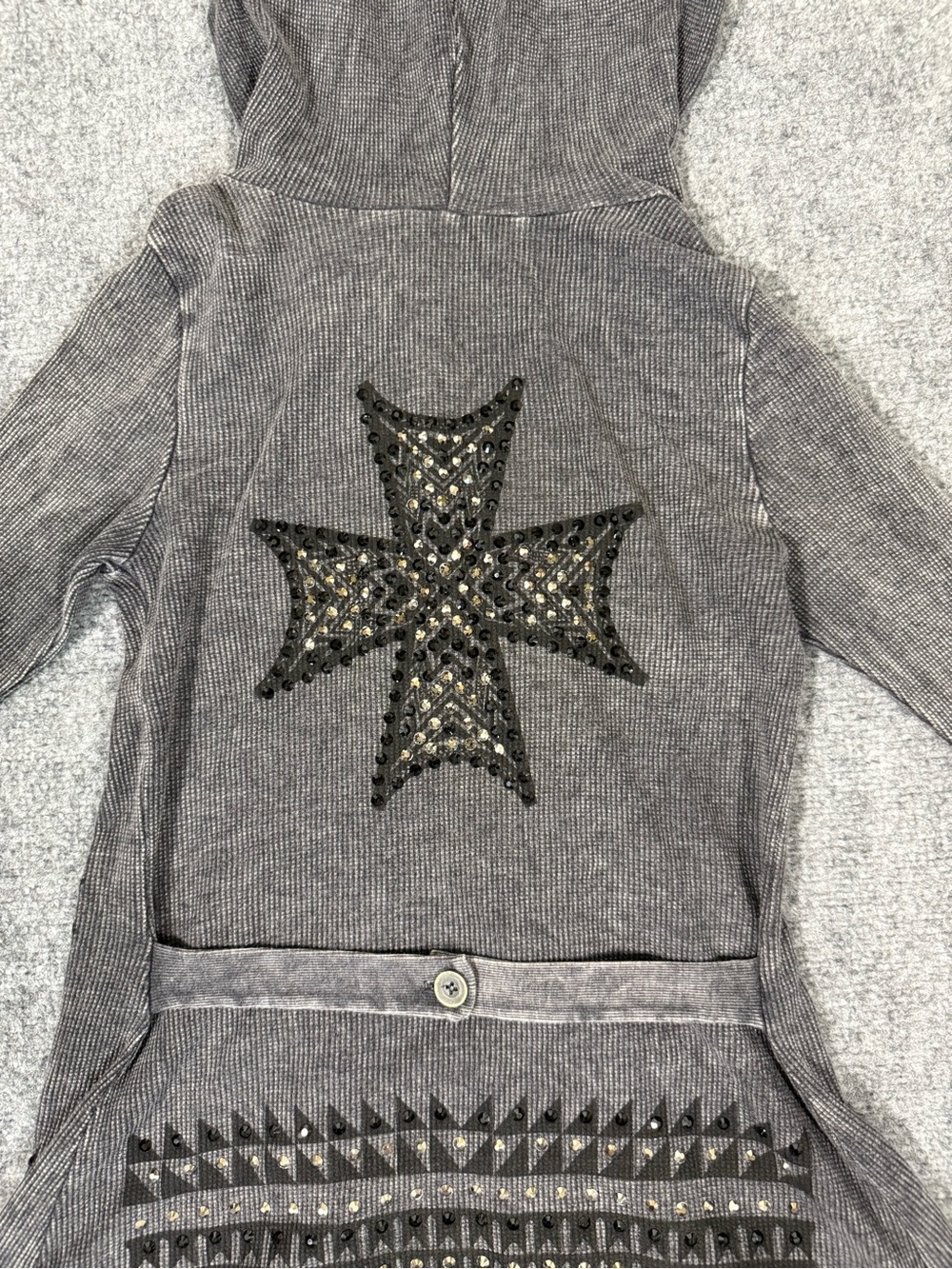 Vocal USA Hooded Waffle Knit Cardigan Rhinestone Embellished - Picture 3 of 7